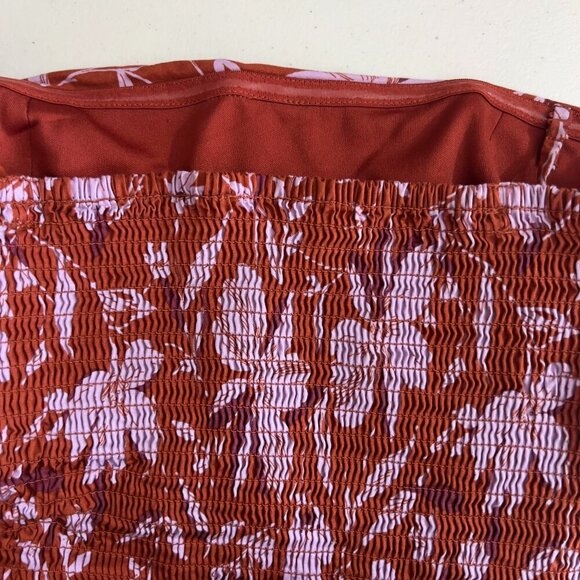 WAYF  Two Piece Strapless Floral Maxi Dress Rust Red Pink Tiered Smocked Back S - Picture 13 of 16